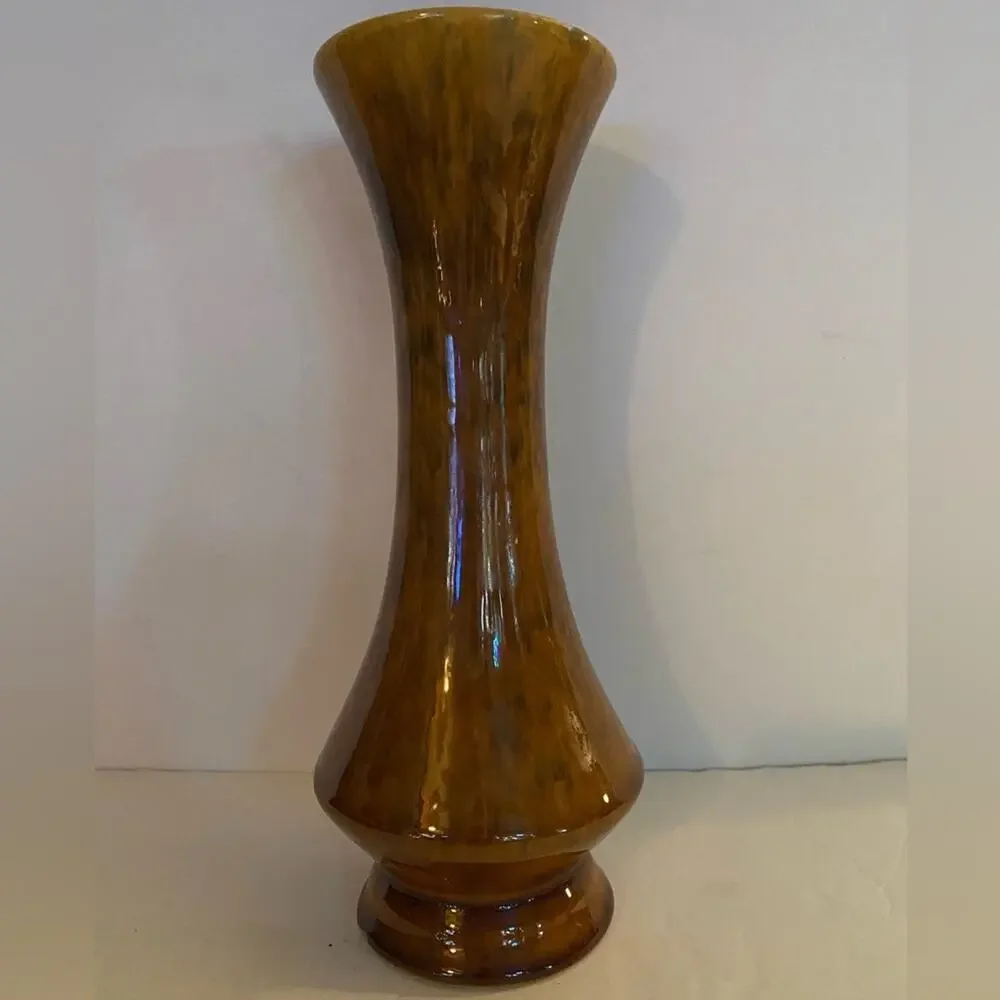 Vtg MCM Haeger Mottled Brown 9” vase MCM #233 Marked Old Chip on bottom